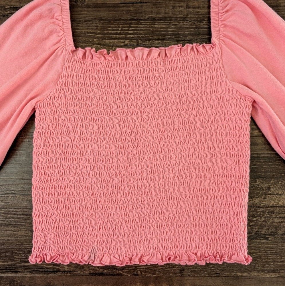 Gap Pink Smocked Puff Sleeve Top